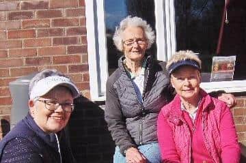 Carol Gilchrist with Lady Captain Lynn Worthington and Vice Captain Val Simpson.