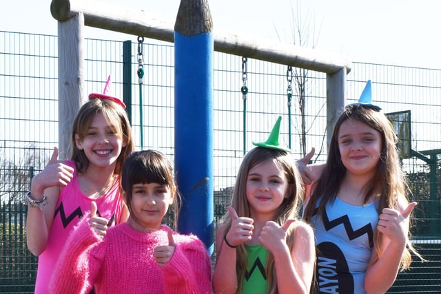 Some of the pupils at Carlton Road Academy in Boston dressed as giant colourful crayons for the day.