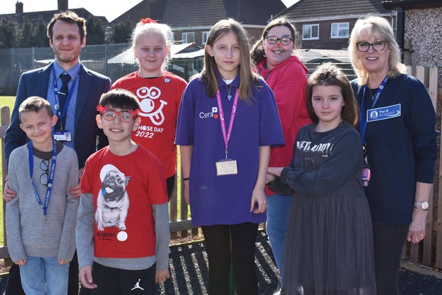 Staff and pupils at Park Academy in Boston.