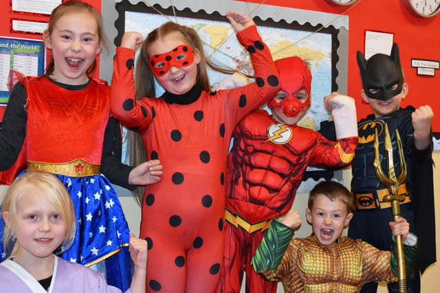 Red superheroes were in action at Staniland Academy for Red Nose Day.