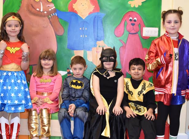 These pupils at Staniland Academy in Boston, dressed as comic book superheroes, swung into action to support Comic Relief on Friday.
