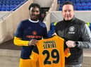 Femi Seriki with Boston manager Paul Cox. Photo: Boston United