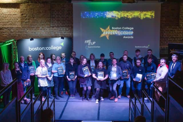 The Boston College apprentices gather at the Sam Newsom Centre in Boston for the awards. Images supplied.