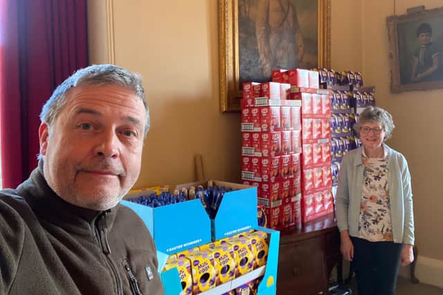 Jonny and Emma, getting set for the Easter Egg Hunt.