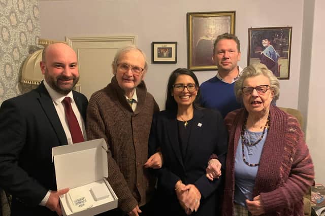 Mr and Mrs Ashton received a free call blocker last year In the presence of MP Karl McCartney and the Home Secretary Priti Patel