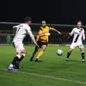 Tom Platt in  action during Boston United's victory over Darlington in November., Photo: Oliver Atkin