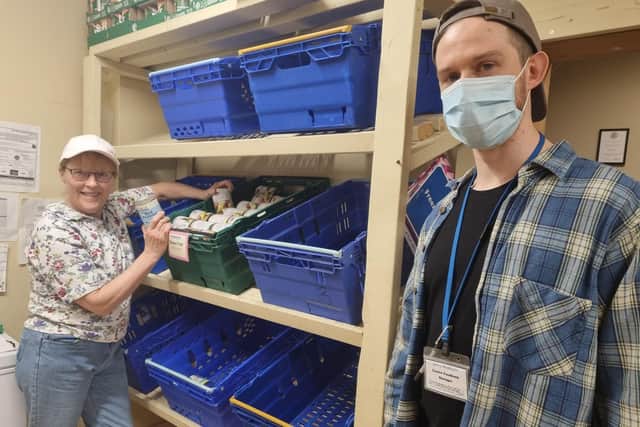 Skegness Food Bank manager Jonny Whelbourn and volunteer Sarah Fletcher are appealing for more donations as shelves empty and demand rises.