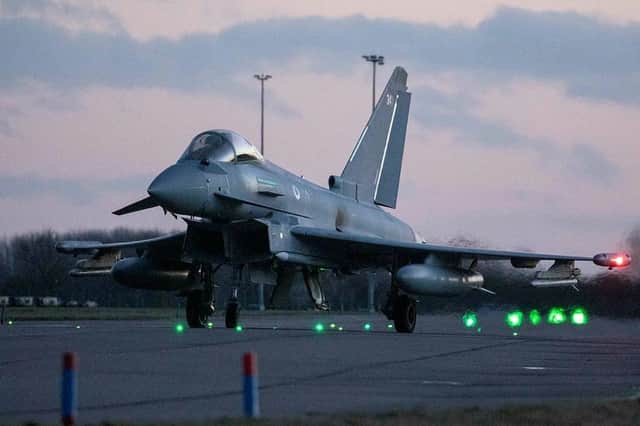 Four Typhoon fighter jets from RAF Coningsby have been deployed to the Black Sea Coast of Romania near to the Ukraine border. Image: RAF