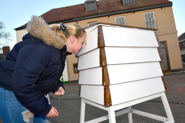 Leah Thompson, 12, of Mablethorpe explores what is inside  one of the bee hives.