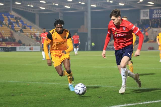 Femi Seriki made his Boston United debut at York City. Photo: Oliver Atkin