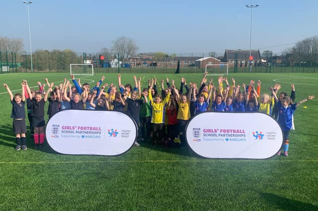 Youngsters from Market Rasen, Donington on Bain and Theddlethorpe primaries at a recent football event.