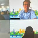 Sleaford and NOrth Hykeham MP Dr Caroline Johnson (bottom left) meets via video ink with Lincolnshire CCG officials. EMN-220331-170609001