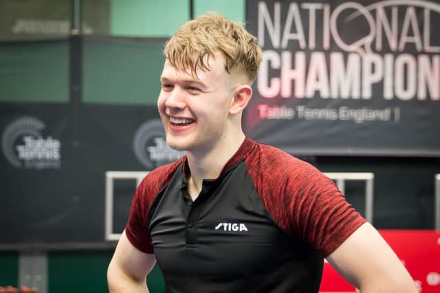 Tom Jarvis is all smiles after winning his first senior national singles title. Photo: Alan Man
