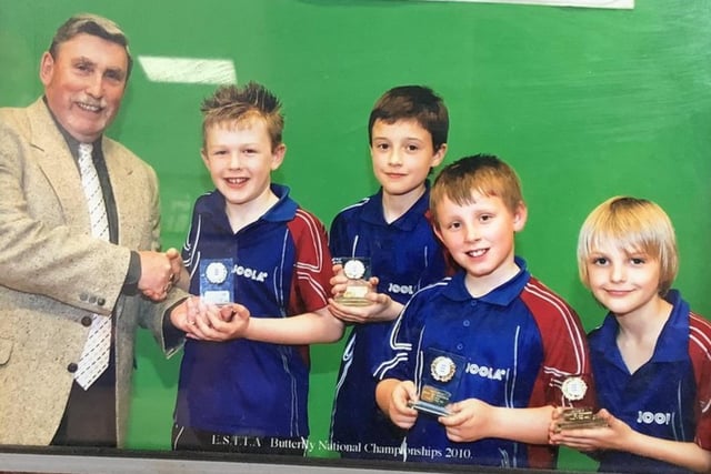 Tom Jarvis (second left) receiving one of his first awards as a pupil at the Richmond School in Skegness.