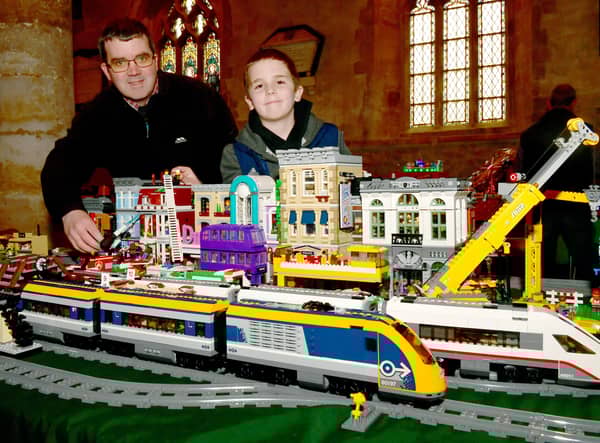 Glyn Halgarth and Elliott Halgarth 10 of Sibsey, with their lego model. EMN-220330-093737001