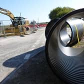 Emergency work on the collapsed culvert on the A153 in April 2020. Photo: LCC EMN-220331-164040001