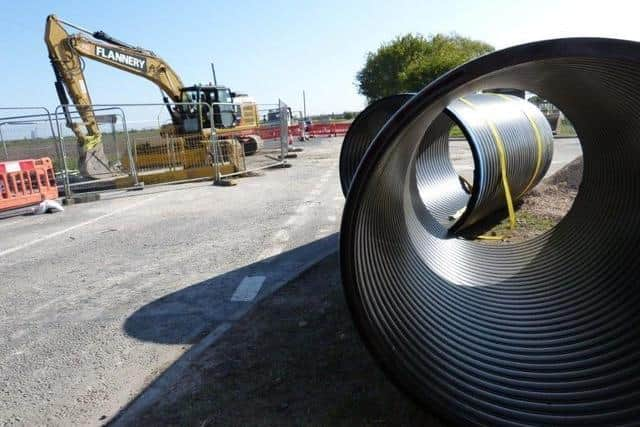 Emergency work on the collapsed culvert on the A153 in April 2020. Photo: LCC EMN-220331-164040001