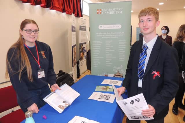 Katie Mountford, schools liaison officer for Jesus College, Cambridge at the careers fair hosted by St George's Academy. EMN-220104-172504001