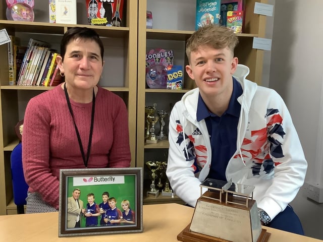Tom Jarvis with teacher Jean Taylor who introduced him to the sport.