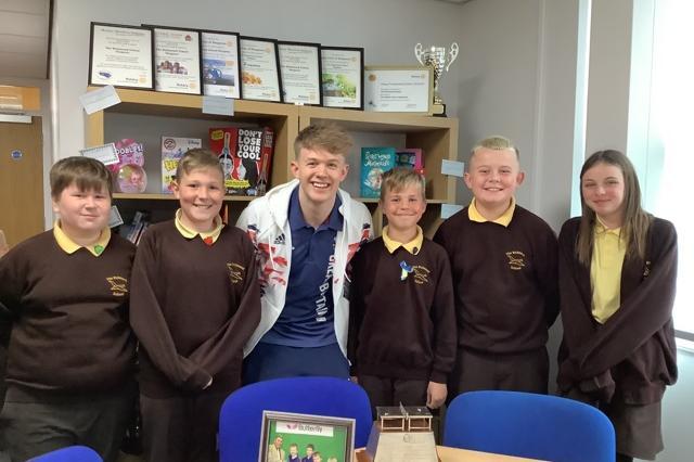 Tom Jarvis with the house captains at the Richmond School in Skegness.
