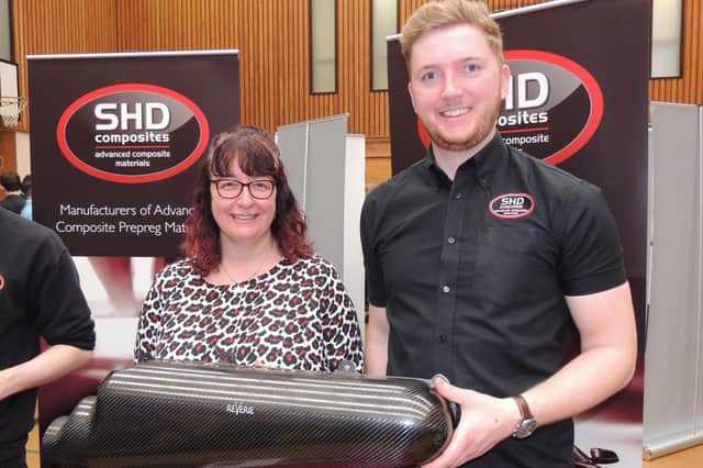From left - Human Resources manager Teresa Coupland and Production Manager Alec Doughty of SHD Composites of Sleaford, at the St George's College careers fair. EMN-220104-172525001