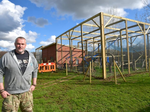 Jamie Mintram pictured near the primate enclosure that is to house Barbary Macaques.