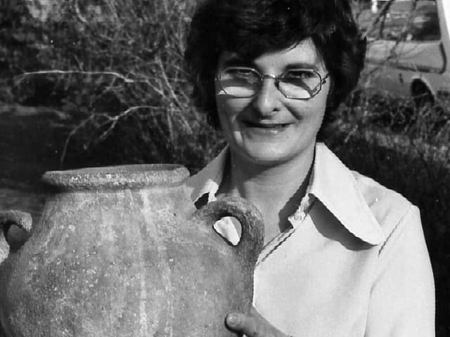 Pat Starbuck with the ‘plant pot’ which turned out to be 1,700 years-old.