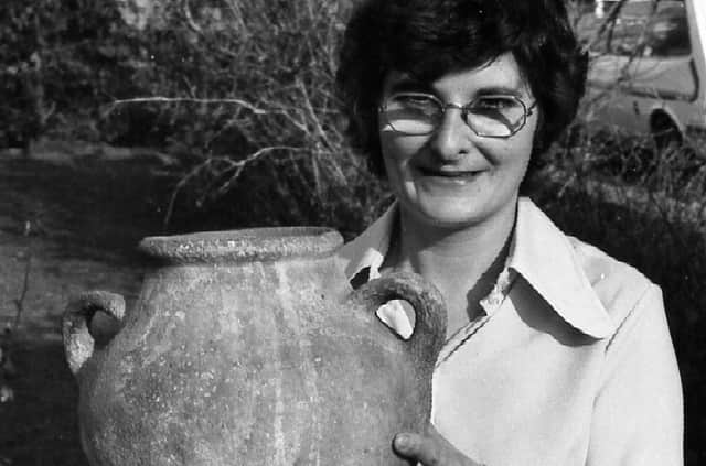 Pat Starbuck with the ‘plant pot’ which turned out to be 1,700 years-old.