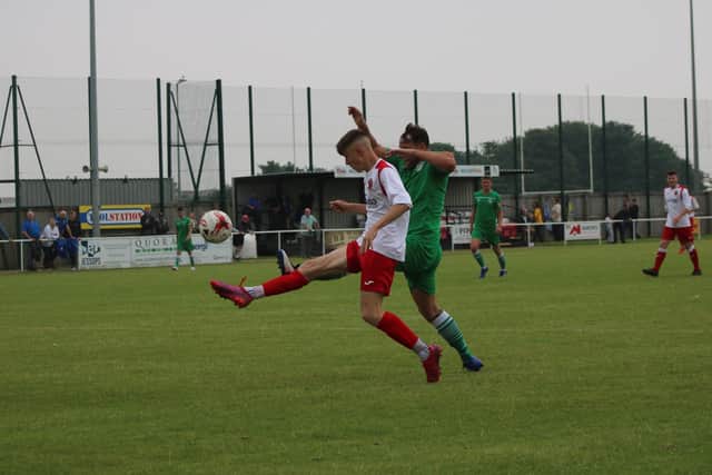 Harley Kilner scored twice for Skegness. Photo: Oliver Atkin