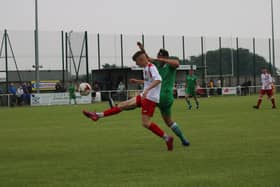 Harley Kilner scored twice for Skegness. Photo: Oliver Atkin