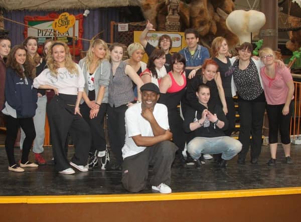 Boston College students with Tony Dent, who trained Ashley Banjo of Diversity.