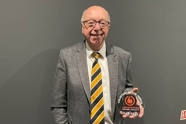 Mick Fixter with his Vanarama National League North Volunteer of the Month award.