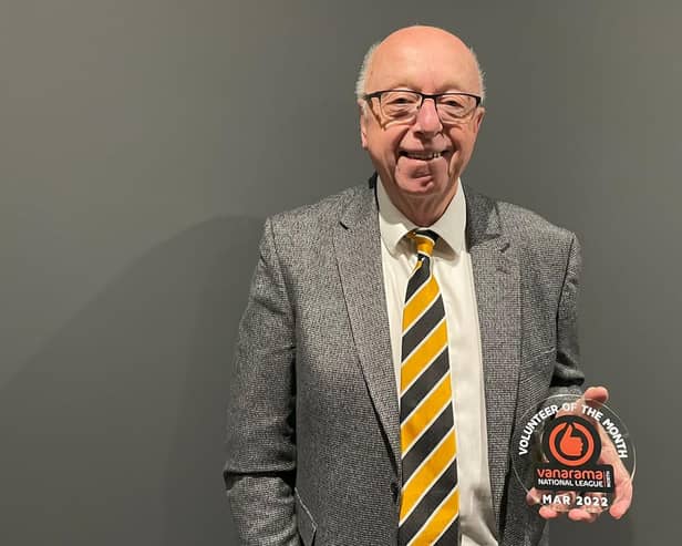 Mick Fixter with his Vanarama National League North Volunteer of the Month award.