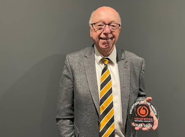 Mick Fixter with his Vanarama National League North Volunteer of the Month award.