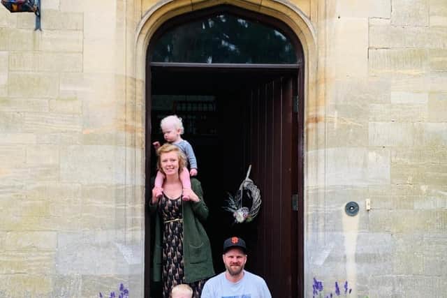 Sian and Edward Levan with Gryff, four, and Rex, three at Horbling Hall. EMN-220404-175235001