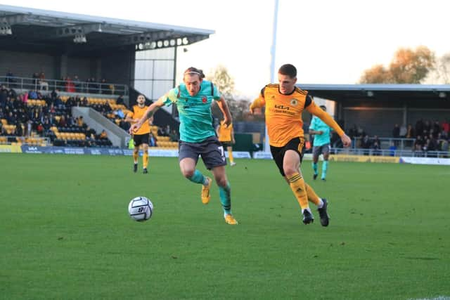 Scott Duxbury in action against Chorley in November. Photo: Oliver Atkin