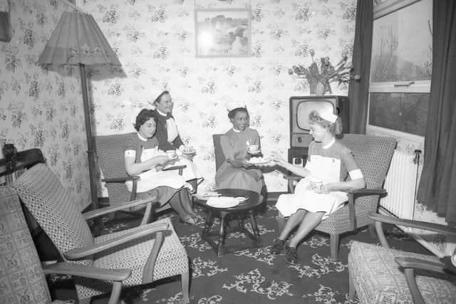 Pictured in one of the lounges (from left) Sister N. Leggott, nurse N. Sinclair, Nurse A. Thoka and Nurse A. P. Treaddell.