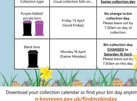 Only Easter Monday will affect bin collection days in North Kesteven this year.