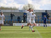 Joe Leesley celebrates his goal with a pointed message. Photo: Oliver Atkin