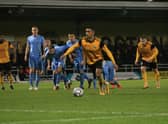 Danny Elliott scores in the 3-0 win against Farsley Celtic. But was that Tuesday as important as last nigh? Photo: Oliver Atkin