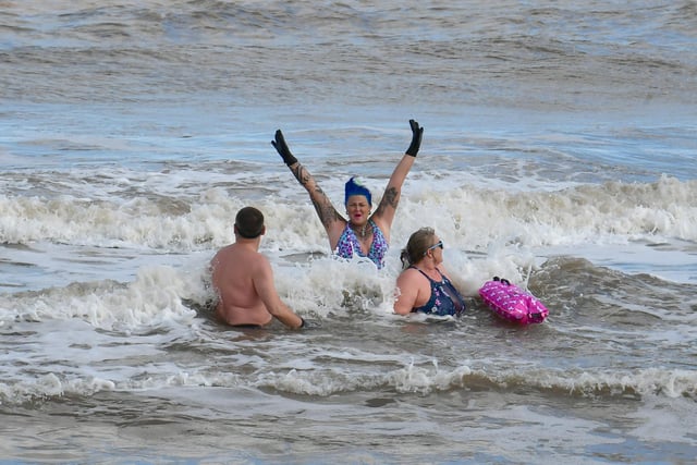 We're in! Cold water swimmers in the sea at Huttoft.