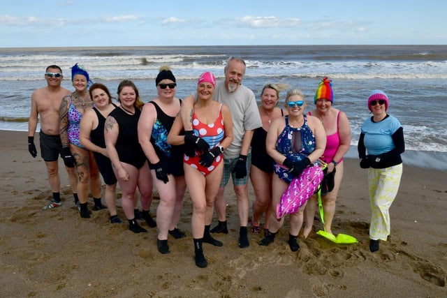 Splashing fundraiser! Pictured from left are Paul Ogden of Burgh, Chantelle Kellyof Billinghay, Abi Bryson-Weston of Billinghay, Sheila Deith of Fosdyke, Fran Mills of Boston, Richard Mills of Boston, Sam Lester of Anderby Creek, Giselle Coy of Leasingham, Debbie Keys of Horncastle, and Aga Smith of Spalding.