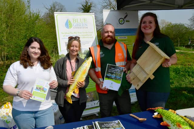 L-R Hannah Williams - NKDC, Tracey Mooney - blue green corridor re-generation project manager, SKDC, Hollie Drake and Gavin Warhurst - HIll Holt Wood EMN-220418-092909001