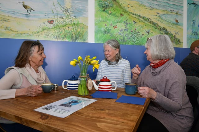Guests at the launch enjoy a chat in the new Vista at the Boatshed cafe. Pictuyred left to right are Chrissie Hall, Tessa Eaton and Gill Blow.