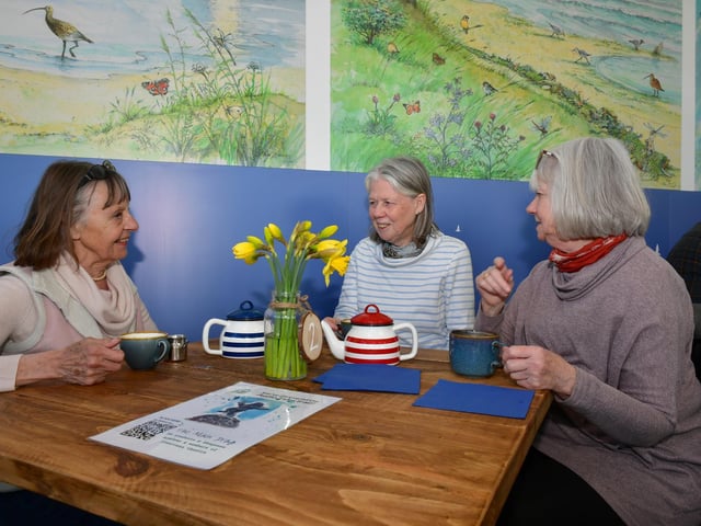 Guests at the launch enjoy a chat in the new Vista at the Boatshed cafe. Pictuyred left to right are Chrissie Hall, Tessa Eaton and Gill Blow.