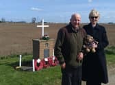 John Moore with Josephine Maddox at the Lancaster memorial near Bicker.