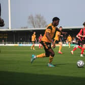 Femi Seriki pushes forward against Bradford Park Avenue. Photo: Oliver Atkin