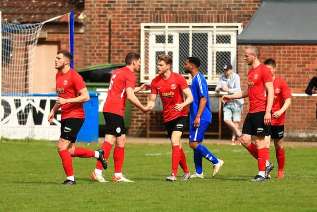 Sleaford celebrate Danny Durkin's leveller on Monday. Photo: Craig Harrison