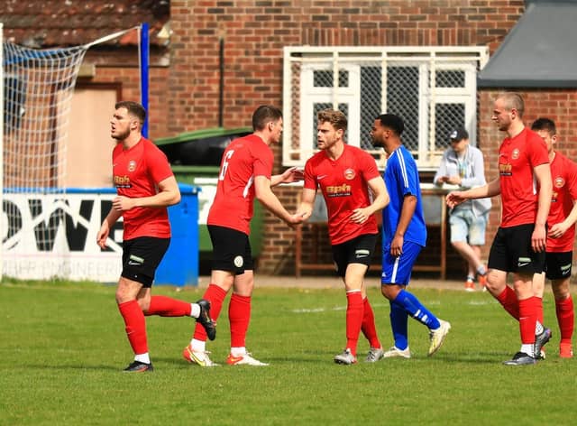 Sleaford celebrate Danny Durkin's leveller on Monday. Photo: Craig Harrison
