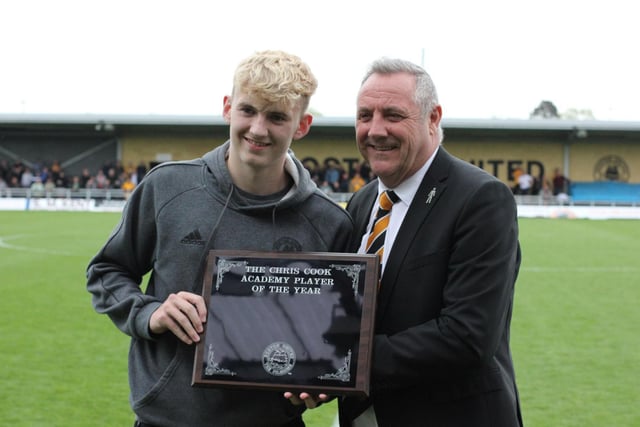Mackenzie Burdass collects the Chris Cook Academy Player of the Year Award. Photo: Oliver Atkin